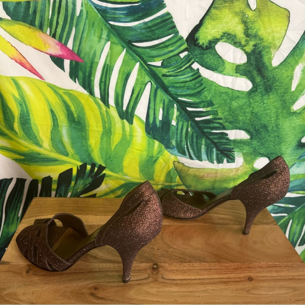 Anne Klein 8 Bronze Brown Glitter Shimmer Date Dressy Summer Stiletto Heels - Picture 3 of 8